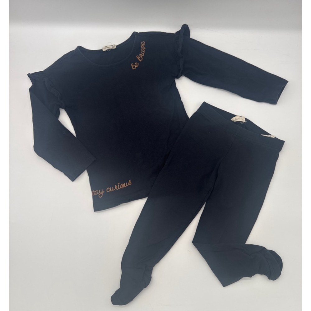 FINDING FOXTALE Matching Set 3T Black Tee & Leggings Embroidery
